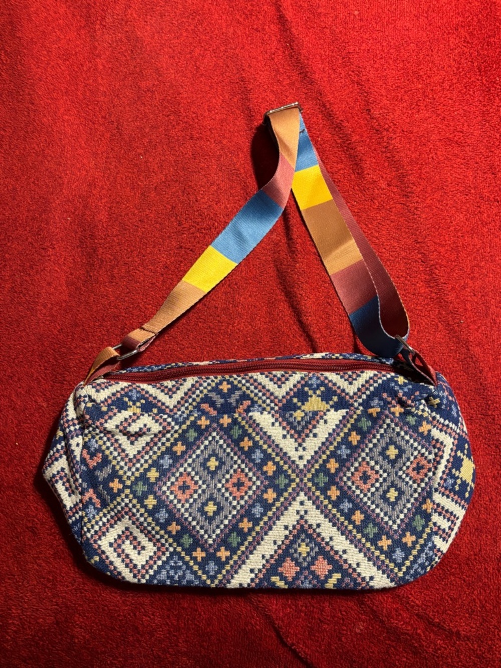 Boho Diamond Pattern Crossbody Bag in Navy and Cream. New no tags